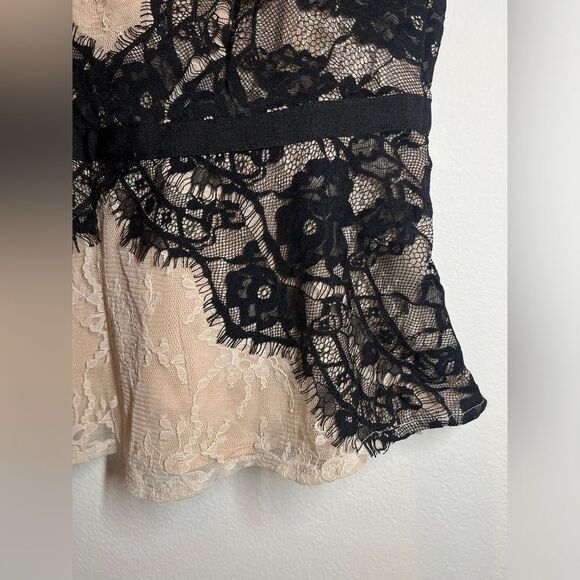 LOFT Blouse Size 4 Nude Eyelash Lace Ribbon Tie Peplum Tank Top - Picture 5 of 8